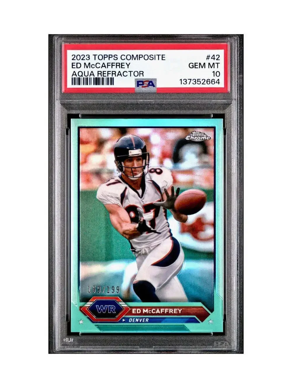 Ed McCaffrey 2023 Topps Chrome 159/199 #42 Aqua Refractors PSA 10 Gem Mint